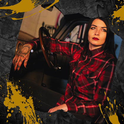 Women in black dahlia flannel for hoodies and long sleeve collection page